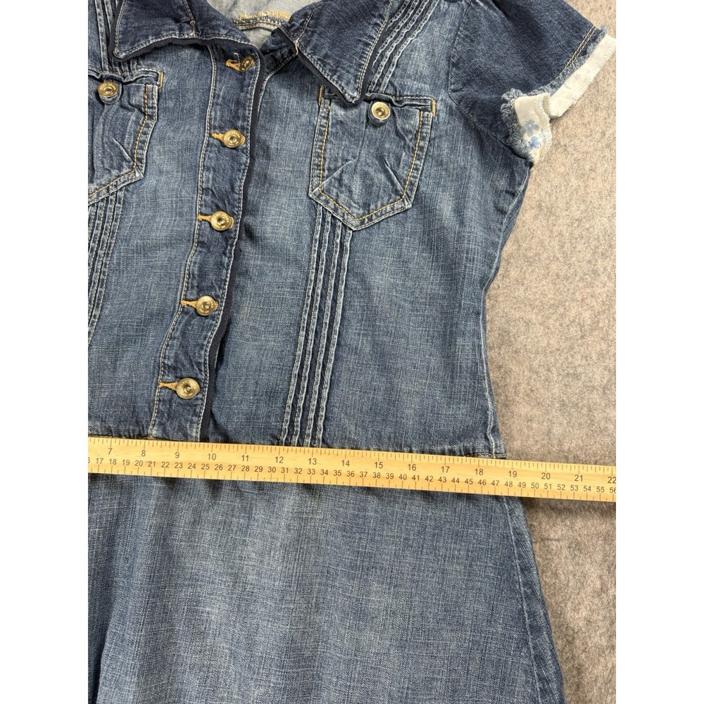 DKNY Jeans Denim Mini Dress Women's XL Blue Button Front Collared Y2K - Picture 5 of 8